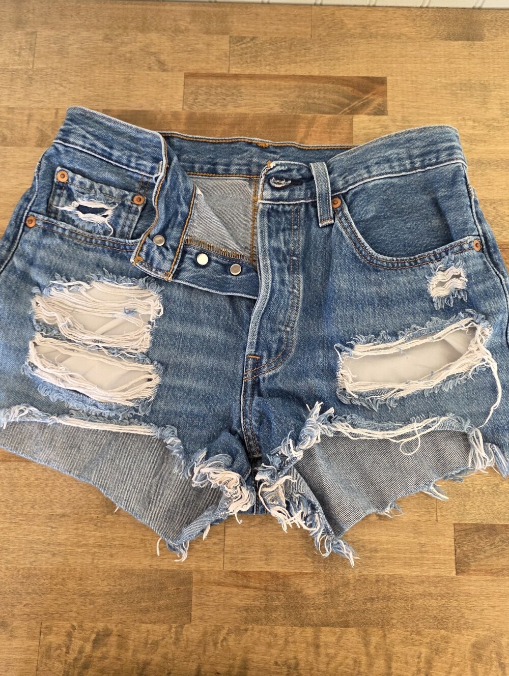 Levi's Blue Distressed Denim Cutoff Shorts